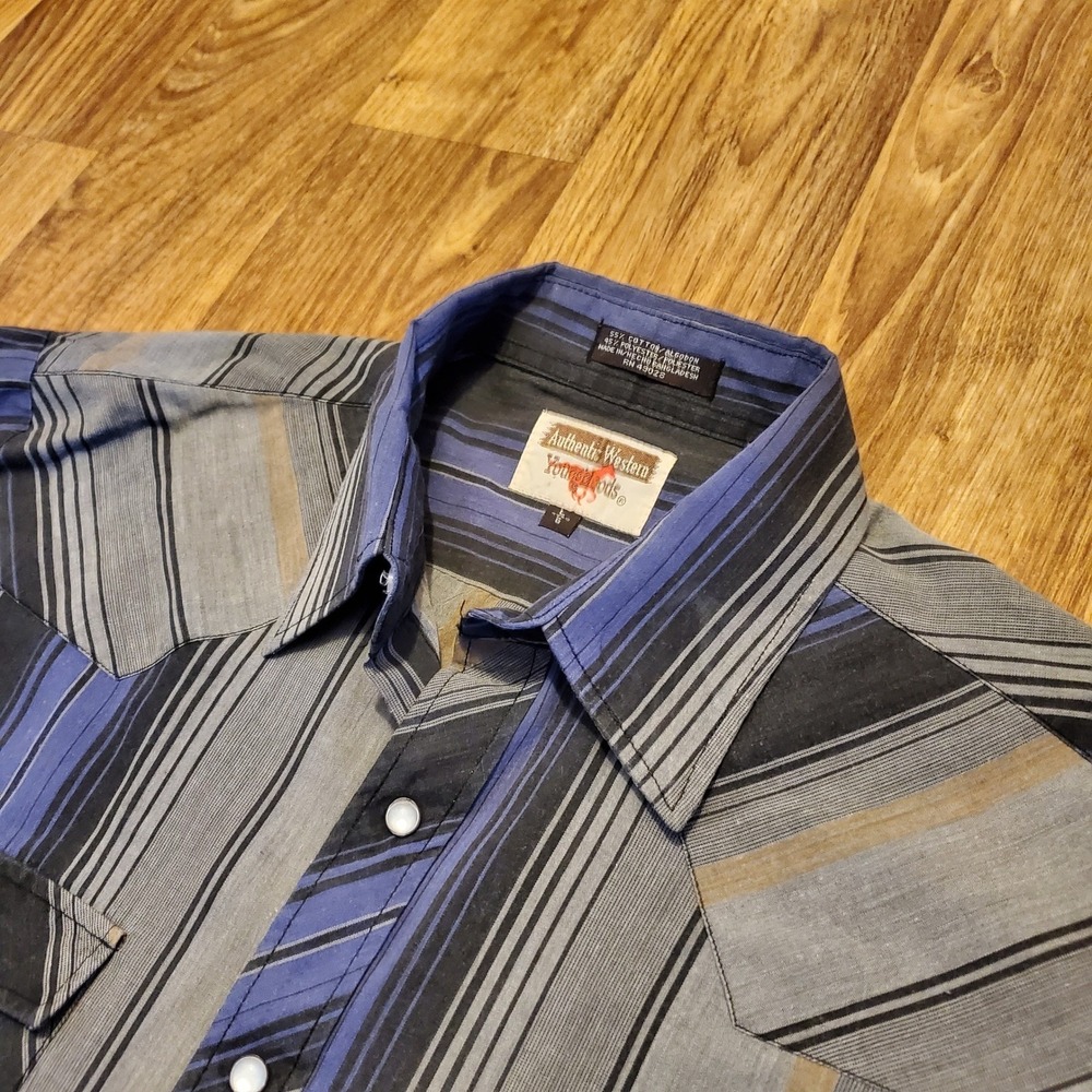 Vtg Authentic‎ Western Youngbloods Shirt Large Purple Striped Pearl Snap Cowboy